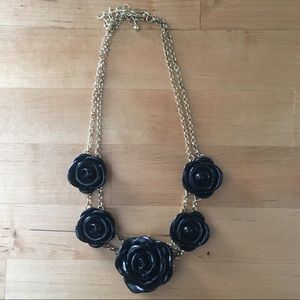 Gold and black rose necklace